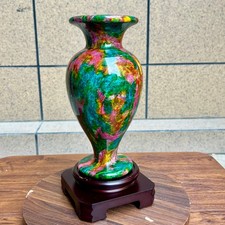 Natural Multicolor Jade Vase Polished Crystal Flower Pot Feng Shui Gift 3.8 lb picture