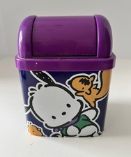 Sanrio Vintage 1996 Pochacco Metal Tin Mini Desk Trash Can Bin w/ Lid Purple Can picture