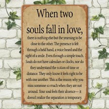 Vintage When Two Souls Fall in Love Iron Tin Metal Signs Home Décor 8x12 picture