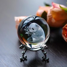 ZEERSHEE 60mm Glass Laser Engraved Panda Ball with Stand 2.3 inches picture