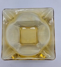 Vintage Amber Glass Ashtray Square Mid Century Modern 4 Slot Honey Gold 3.5 Inch picture