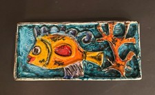 Vintage Giovanni DeSimone Art Pottery MCM Italy Retro Fish Plaque Blue Fine picture