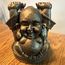 Figural Smiling Buddah Bronze Tone Tabletop ceramic picture