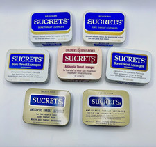 Vtg Sucrets Tin Lot 7pc Empty Metal Box Merck Calgon Quinton Childrens Cherry picture
