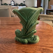 Vintage Shawnee Pottery Vase  Art Nouveau Fluted Green USA 835 picture