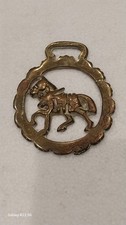 Antique English Brass Horse Harness Medallion Standing Horse Patina picture