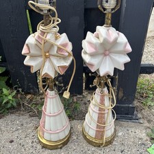 Vintage 1950s MCM Atomic Sputnik Pink Gold Ceramic Table Lamps Pair  picture