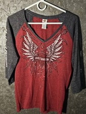 Womens XL HARLEY DAVIDSON T Shirt Rhinestone Eagle Logo Groves Winchester, Va picture
