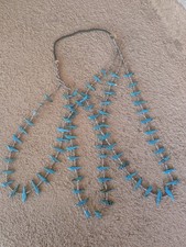 Vintage Zuni Triple Strand Hand Carved Turquoise Bird Fetish Necklace Heishi picture