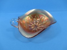 Marigold Handled Nappy Bowl Dish Leaf and Rays Carnival Glass Candy Dish DVS1 picture