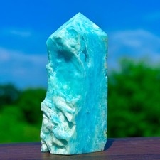 97G Natural Sky Blue Hemimorphite Geode Obelisk Quartz Crystal Tower Healing picture