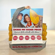 Vintage 1940s Lucky Strike Cigarette Cardboard Counter Display Tobacciana Sign picture