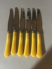 Bakelite Plastic 1930/40s Vintage Butterscotch Handle Dinner Knives Set Of 6 EUC picture