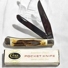 Vintage 1984 Case XX 6 Dot Pocket Knife Custom File Work Stag Trapper 3254 USA picture