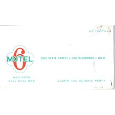 Glenn & Dorene Perry Santa Barbara CA Motel 6 Vintage Business Card SD8-B22 picture