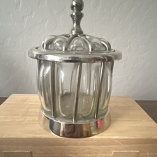 Vintage Bubble Glass Apothecary w/ Silver-Tone Metal Lid & Frame, Small 5