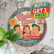 Dubble Bubble Gum Classic Retro Round Metal Sign Candy Decor 8x8 picture