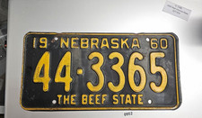 1960 Nebraska License Plate 44-3365 