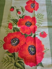Vintage LAMONT Irish Pure Linen Tea Towel RED POPPYS Bright Fast Colours picture