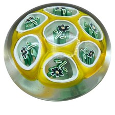 Murano Paperweight Glass Flowers Windows Yellow Purple Retro Vintage Italian Art picture