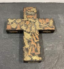 Vintage Estela Ogazon Mexican Folk Art Milagros Wood Cross Signed picture