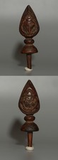 Real Tibet 1600s Old Wood Shankha Conch shell Eight-Spoked Dharmachakra Amulet picture