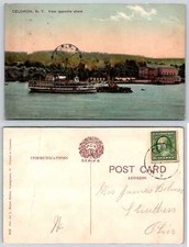 Celeron New York FERRIS WHEEL TOURIST BOAT @ DOCK Postcard S332 w/ crease & tear picture