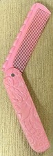 Vintage unique pink folding comb, plastic, floral design picture