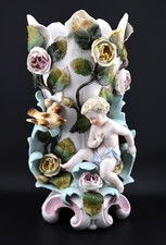 Antique Sitzendorf Porcelain Cherub Vase German Putto Applied Roses c1884 picture