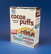 Vintage 1959 General Mills COCOA PUFFS Cereal Box US Navy Sub & Missile Launcher picture