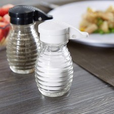 Moisture Proof Beehive Hinged Flip Top Salt And Pepper Shakers Black White picture