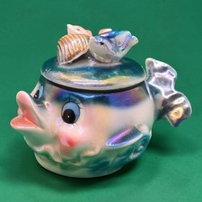 Vintage 1950s Lusterware Anthropomorphic Fish Ceramic Trinket Jar Japan 4