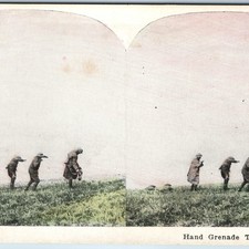 c1910s WWI Soldiers Throwing Grenades Battlefield Trench Gun Stereoview Army V46 picture