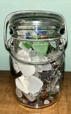 Vntg BALL IDEAL Glass Hinge Lid Mason Jar filled w/ 100% Surf Beach Glass picture