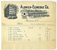GRAPHIC 1908 BILLHEAD ALDRICH-ELDREDGE WHOLESALE GROCERY PROVIDENCE RHODE ISLAND picture