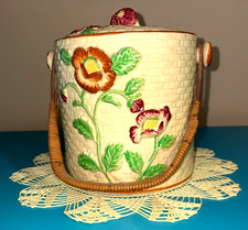 Vtg. Hotta Yu Shoten Majolica  Japanese Biscuit Jar / Cookie Jar  Floral Design picture