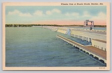 Vintage Linen Postcard Wheeler Dam Muscle Shoals Decatur AL Curteich 1930s picture