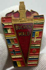 Vintage Buchenwald Badge Pin WWII Memorial Enamel Flags Brooch Germany picture