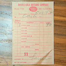 Double Cola 1956 Bottling Co Receipt/Invoice Chattanooga TN 1607 Central Ave picture