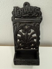Vintage Lehman’s Kidron Ohio - Mt Hope Ohio Cast Iron Match Holder Hangs On Wall picture