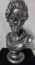 Gothic Masquerade Lady Bust Pewter Finish Resin Statue Venetian Mask Victor picture