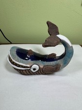Vintage Handmade Casals Peru Smiling Whale Figurine • Ceramic Folk Art Sculpture picture
