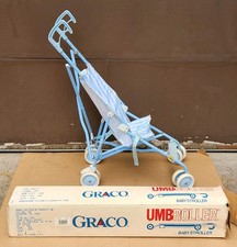 Circa 1990 Vtg Graco UMBROILLER Umbrella Stroller BABY BLUE STRIPES w/ Orig Box picture