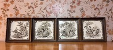 Antique Mintons China Works Watteau Tiles Set 4 Framed Victorian Stoke Trent picture