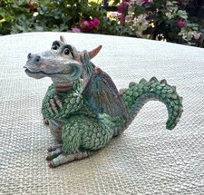 Whimsical Green Dragon Figurine Hand Painted Resin Fantasy Gothic Decor picture