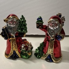 2 Vintage Shiny & Brite Metallic Chrome Ceramic Santas Christmas Fantasy 4.5”  picture