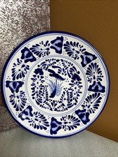 Vintage Talavera Pottery Plate  9.75” Mexican Blue Floral Puebla Mexico Signed picture