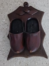 Vintage Match Holder Dutch Shoes Wood Wall Hanger 4