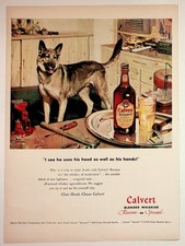 Vintage 1950s Calvert Whiskey Ad German Shepherd Dog Tom Lovell Art NYC Alcohol picture