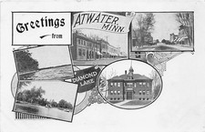 Postcard MN: Greetings from Atwater, Minnesota, Multiview, DB, 1910's B&W Photos picture